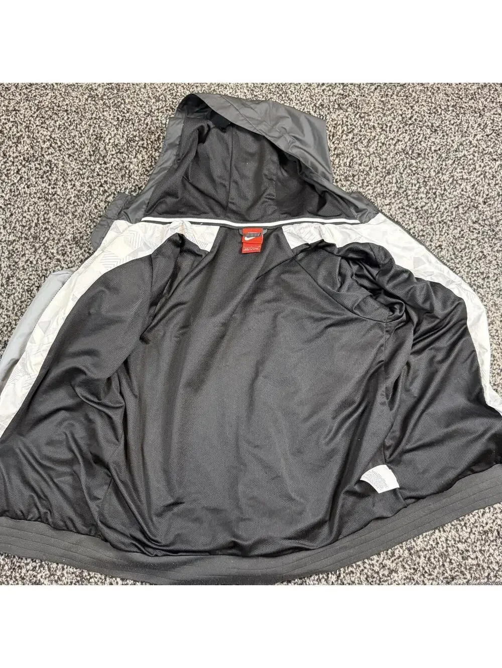 Nike Windbreaker Jacket L Gray White Color Block Geometric
